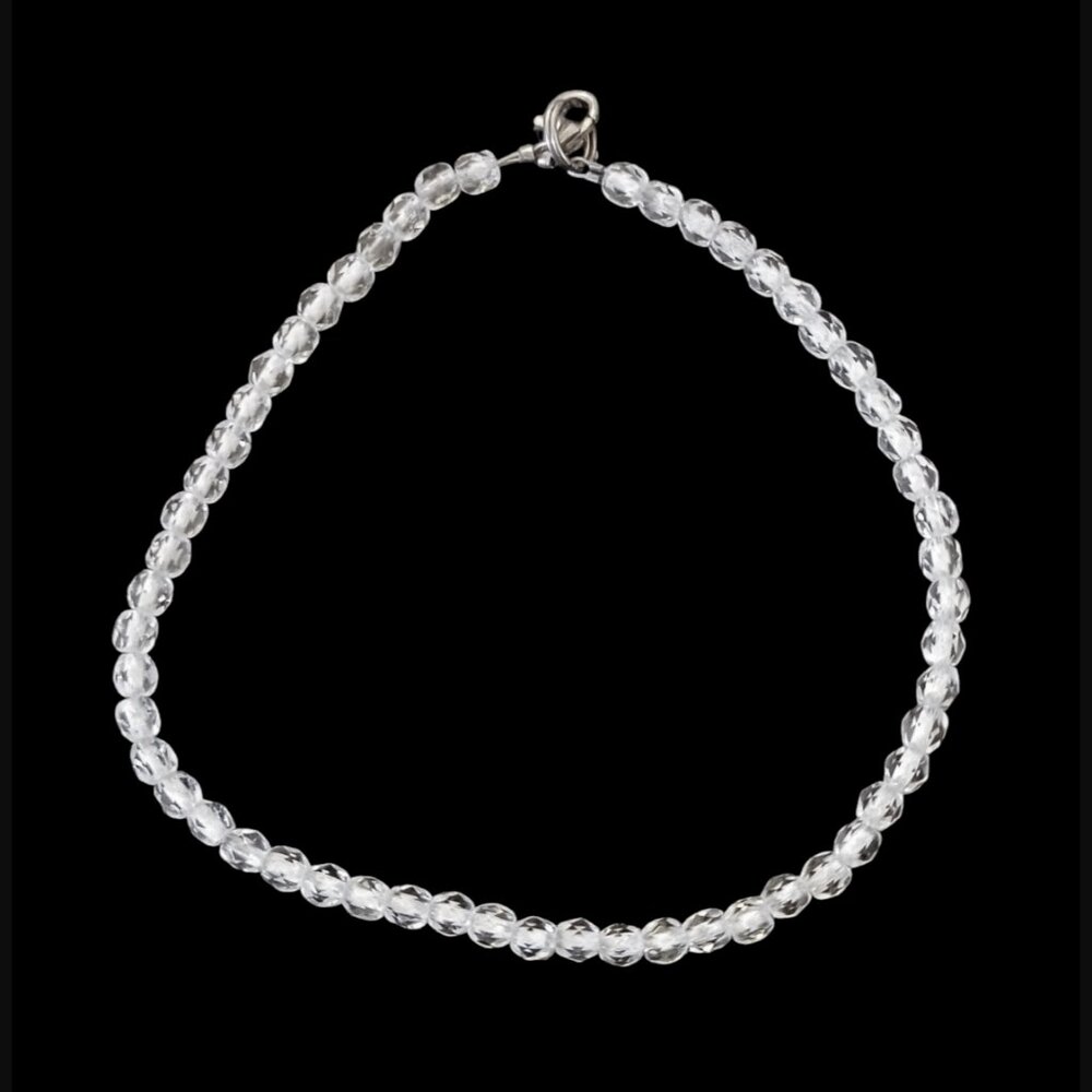 925 Sterling Silver Clear Crystal 9.5" Long Ankle Bracelet